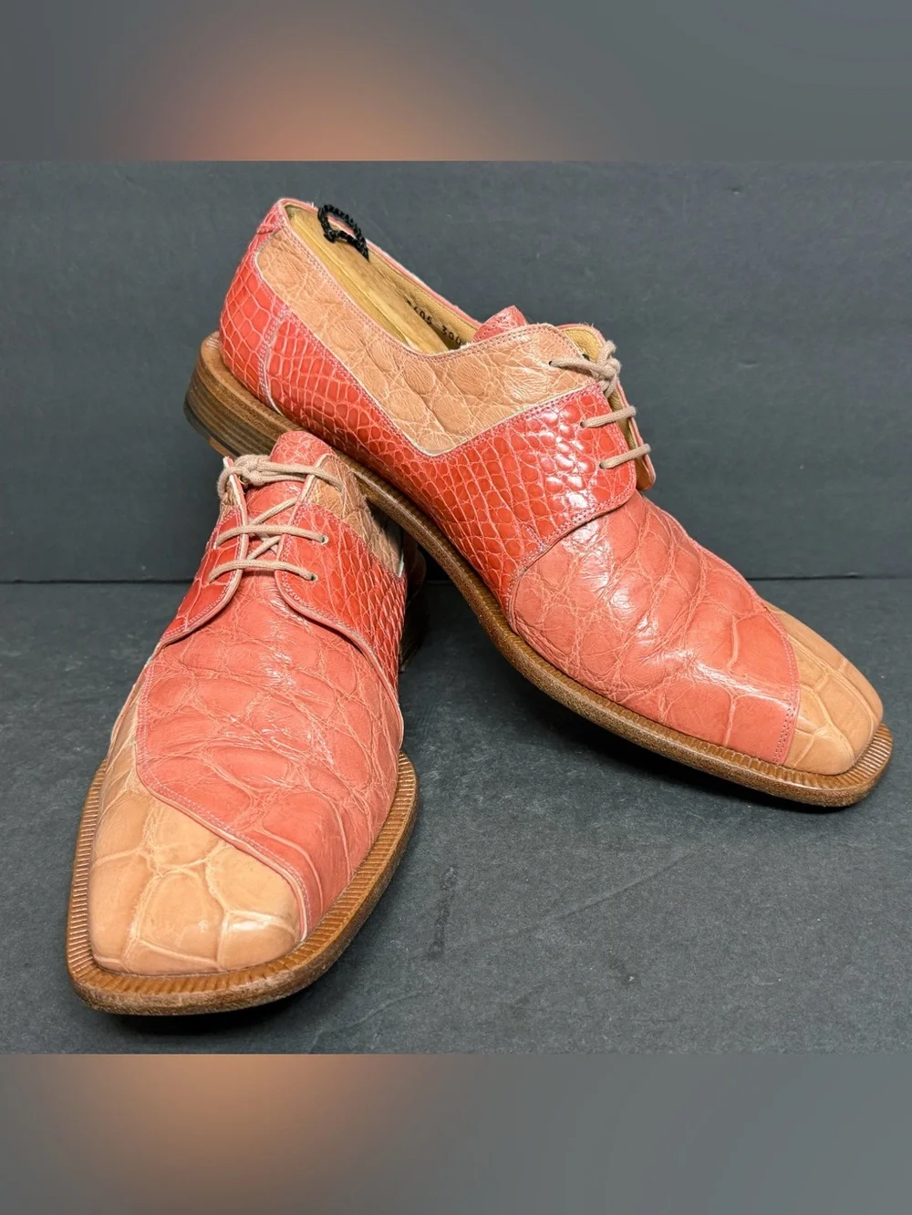 MAURI Exotic Leather ALLIGATOR Dress Shoes Men 12 Tan Salmon Italy Rare